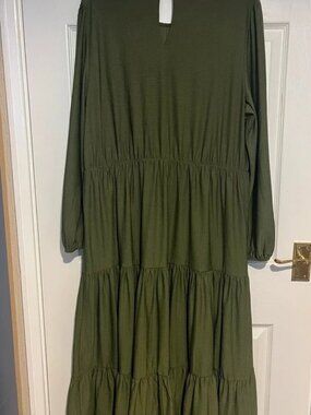Next Long Tiered Khaki Green Dress